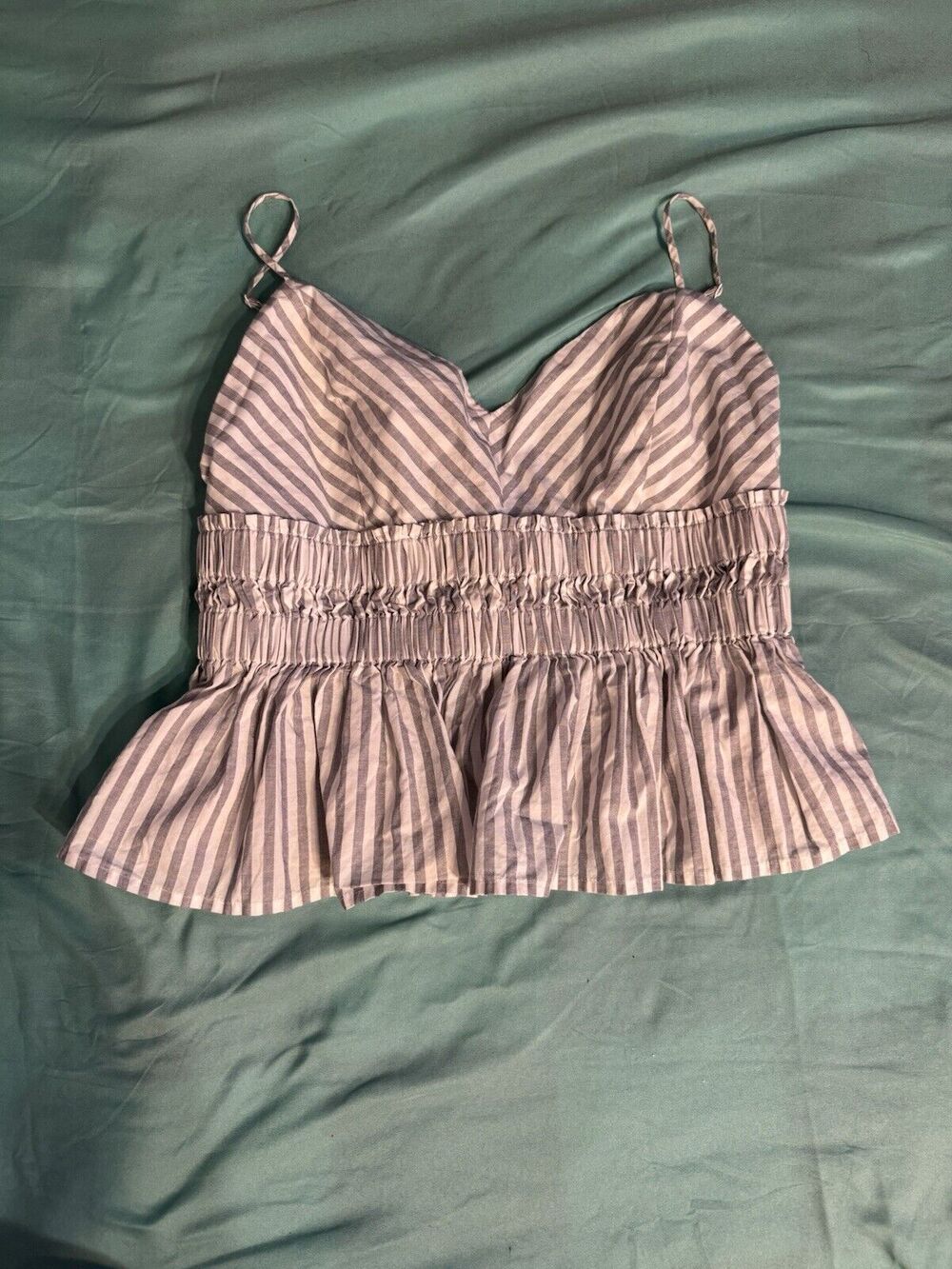 Express Striped Tank Top Cropped Babydoll Umpire Gray White Adjustable Straps